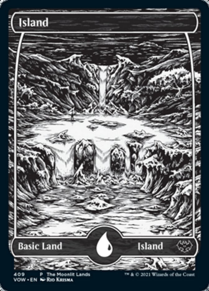 Island (The Moonlit Lands) (Foil Etched) [Innistrad: Crimson Vow Promos] (PVOW 409)