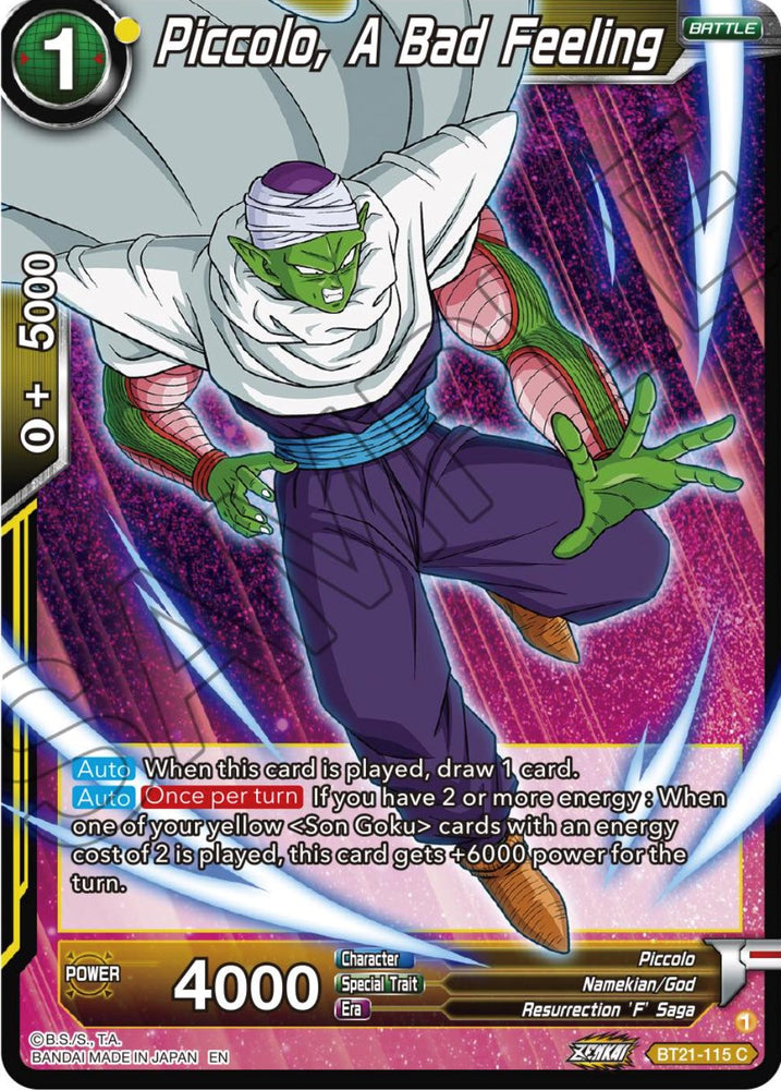 Piccolo, A Bad Feeling (BT21-115) [ZENKAI Series: Set 04]