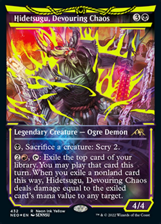 Hidetsugu, Devouring Chaos (Neon Ink Yellow) [Kamigawa: Neon Dynasty] (NEO 432)