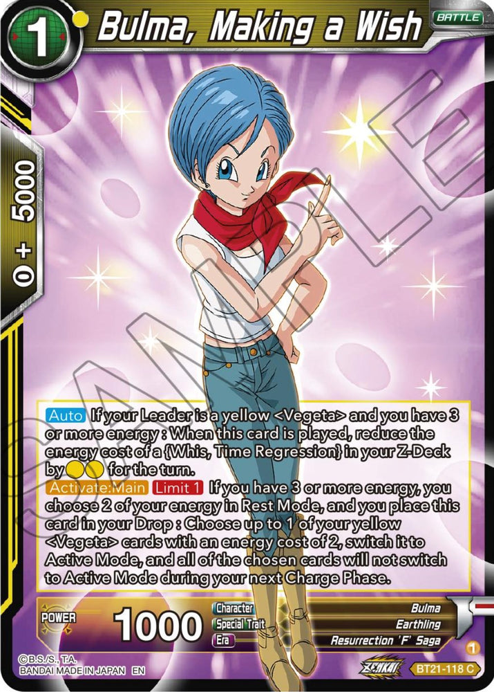 Bulma, Making a Wish (BT21-118) [ZENKAI Series: Set 04]