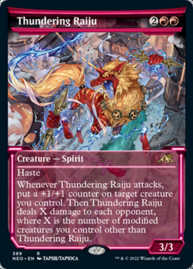 Thundering Raiju (Showcase Soft Glow) [Kamigawa: Neon Dynasty] (NEO 389)