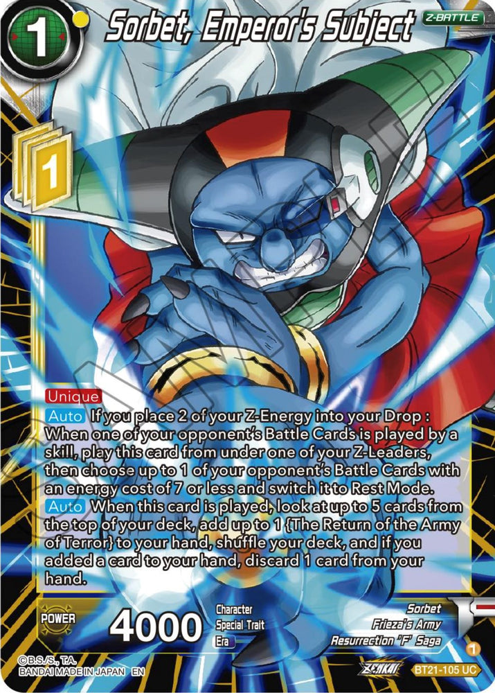 Sorbet, Emperor's Subject (BT21-105) [ZENKAI Series: Set 04]