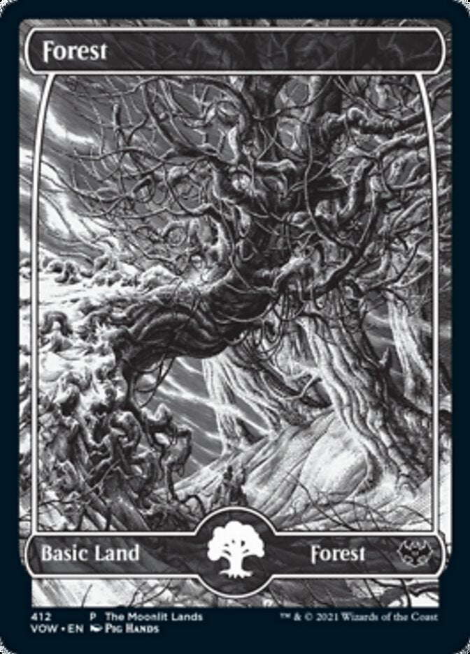 Forest (The Moonlit Lands) (Foil Etched) [Innistrad: Crimson Vow Promos] (PVOW 412)