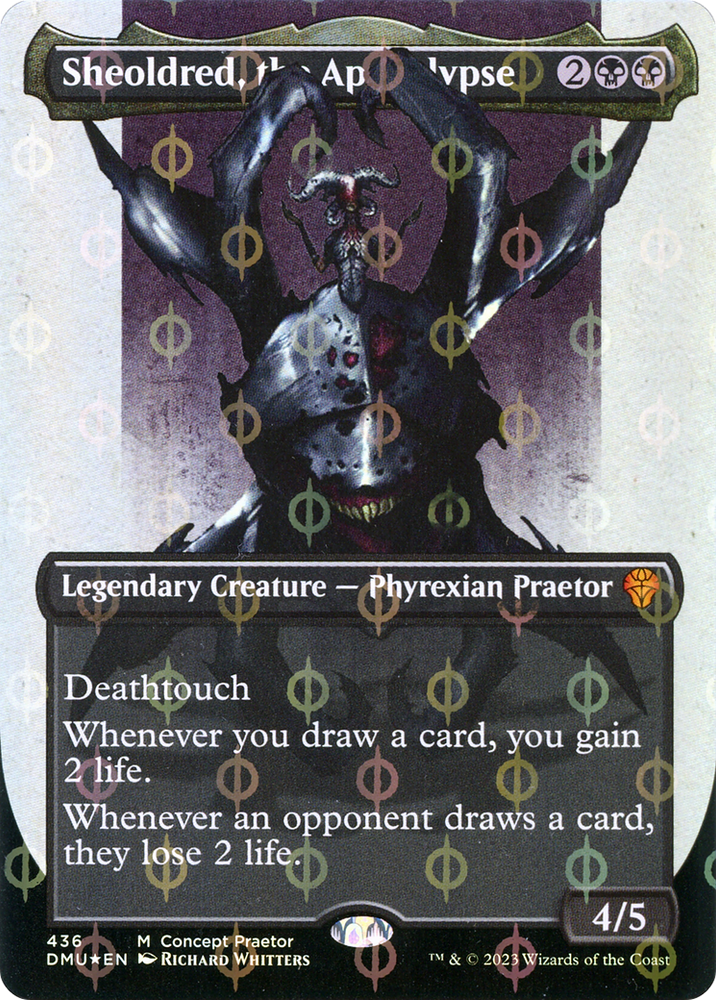 Sheoldred, the Apocalypse (Borderless Concept Preators Step-and-Compleat Foil) [Dominaria United]
