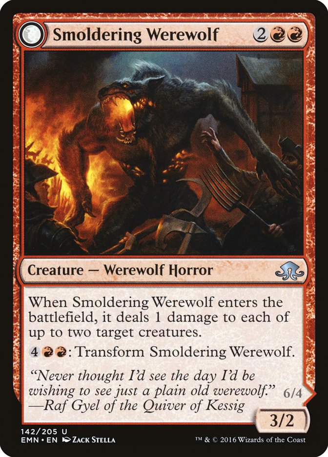 Smoldering Werewolf // Erupting Dreadwolf [Eldritch Moon] (EMN 142)