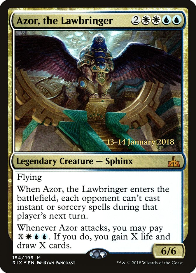 Azor, the Lawbringer (Prerelease) [Rivals of Ixalan Prerelease Promos] (PRIX 154S)
