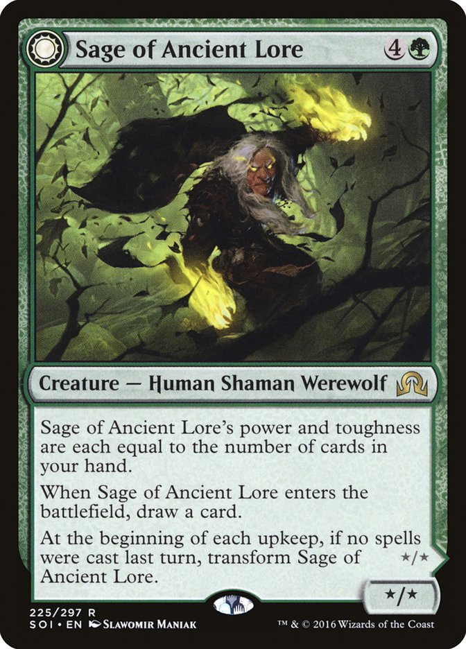 Sage of Ancient Lore // Werewolf of Ancient Hunger [Shadows over Innistrad] (SOI 225)