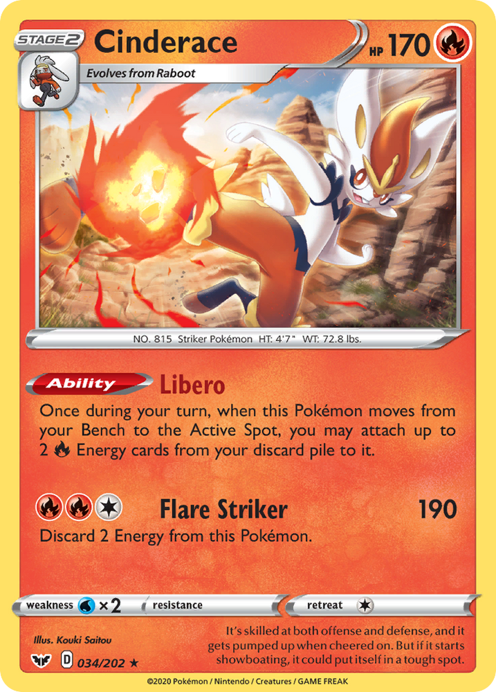 Cinderace (34/202) (Theme Deck Exclusive) [Sword & Shield: Base Set]