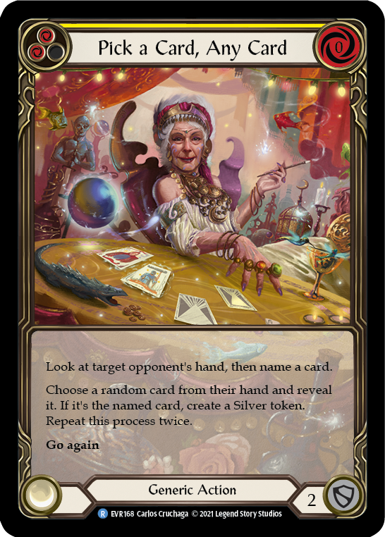 Pick a Card, Any Card (Yellow) [EVR168] 1st Edition Extended Art Rainbow Foil