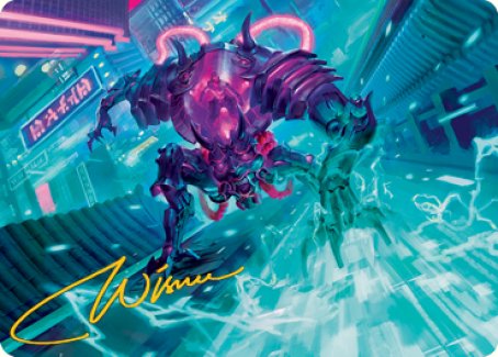 Surgehacker Mech Art Card (Gold-Stamped Signature) [Kamigawa: Neon Dynasty Art Series] (ANEO 45)