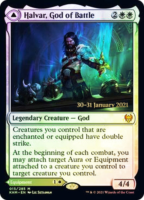 Halvar, God of Battle // Sword of the Realms  [Kaldheim Prerelease Promos] (PKHM 15)