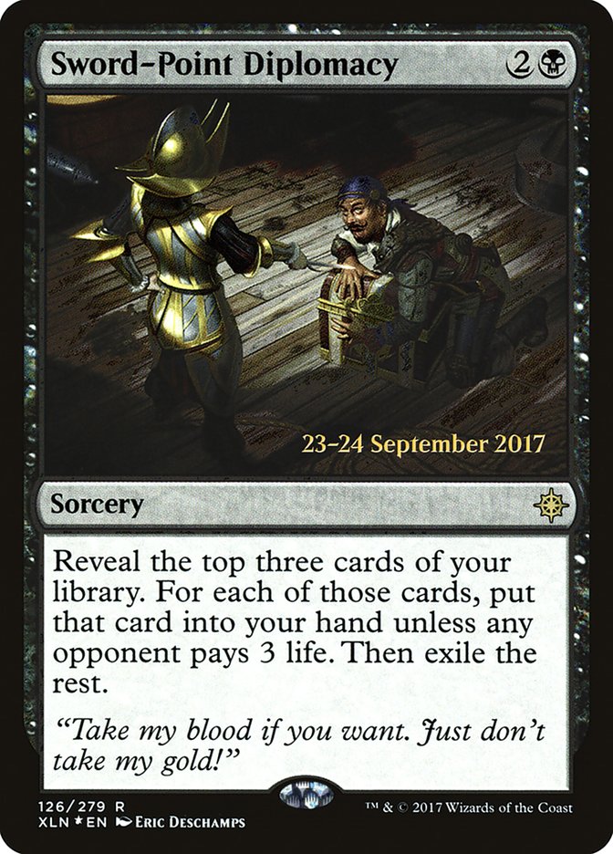 Sword-Point Diplomacy  (Prerelease) [Ixalan Prerelease Promos] (PXLN 126S)