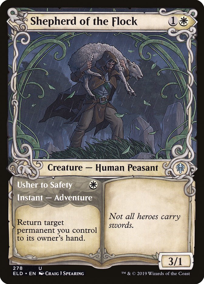 Shepherd of the Flock // Usher to Safety (Showcase) [Throne of Eldraine] (ELD 278)