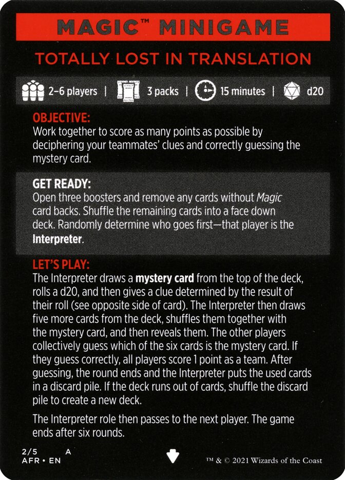 Totally Lost in Translation (Magic Minigame) [Dungeons & Dragons: Adventures in the Forgotten Realms Minigame] (MAFR 2)