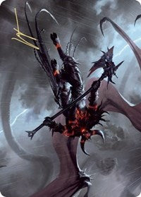 Burning-Rune Demon Art Card (Gold-Stamped Signature) [Kaldheim: Art Series] (AKHM 81)