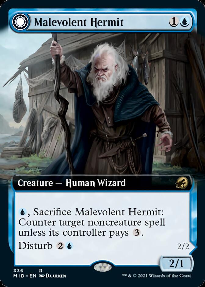 Malevolent Hermit // Benevolent Geist (Extended) [Innistrad: Midnight Hunt] (MID 336)