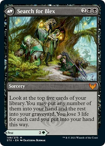Blex, Vexing Pest // Search for Blex [Strixhaven: School of Mages Prerelease Promos] (PSTX 148)