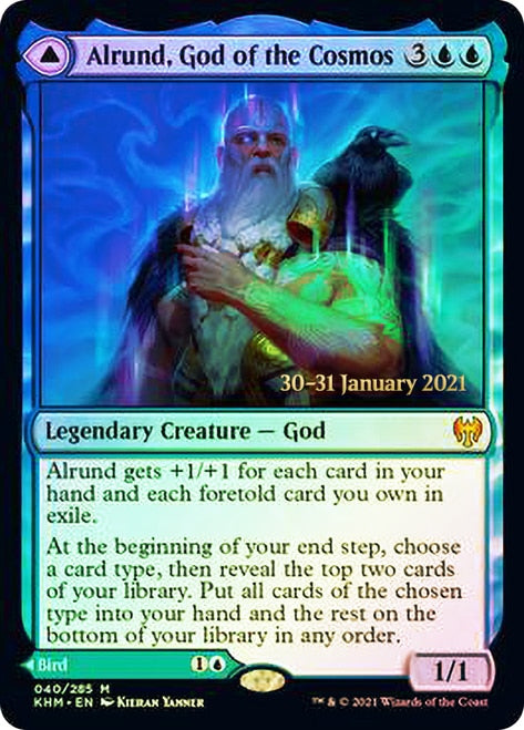 Alrund, God of the Cosmos // Hakka, Whispering Raven  [Kaldheim Prerelease Promos] (PKHM 40)